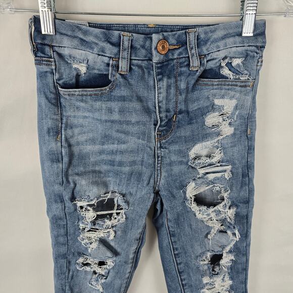 American Eagle Jeggings Women's 2 Regular Blue Next Level Stretch Distressed - Picture 2 of 16